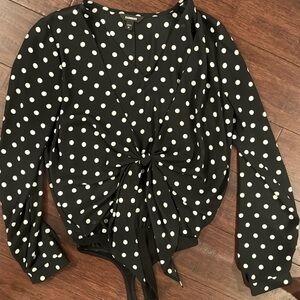 Express Tie Front Polka Dot Bodysuit